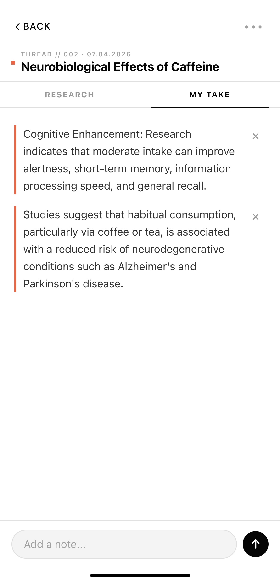 My Take note-taking interface